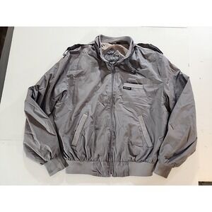 Members Only Bomber Jacket Mens size 42 L Gray Cafe Racer Zip Lined Strap Shell